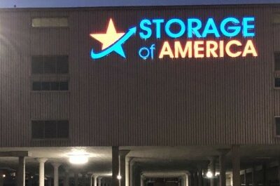 Outside of Storage of America on Gustine Avenue.