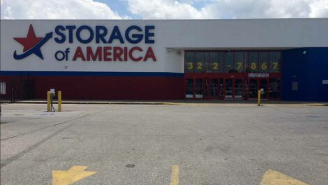 Parking lot and front of Storage of America on East Washington Street.