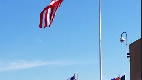 American flag outside of Storage of America on Shiloh Springs Road.